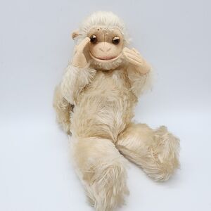 Antique Schuco Steiff? German Monkey Plush 12" Cream Long Hair Hard Eyes Tail